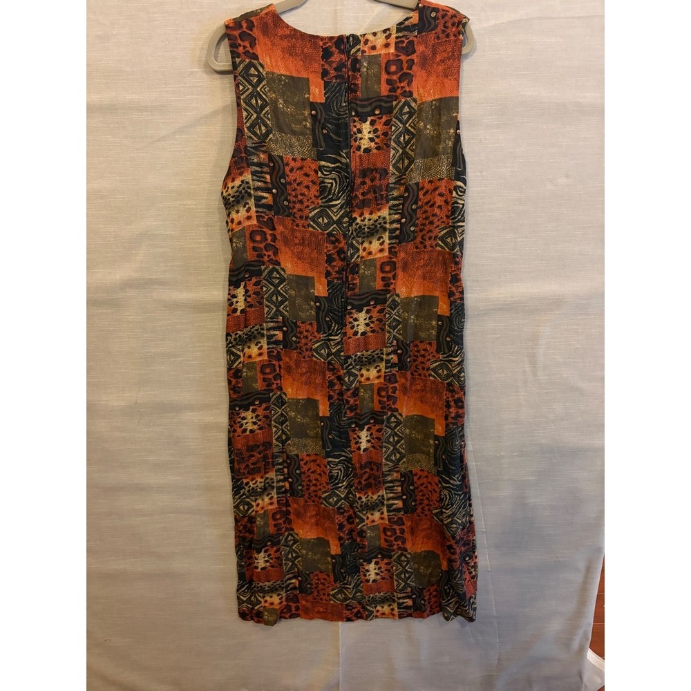 L 100 Vintage Animal Print Patchwork Maxi Dress Boho Safari Tribal Sleeveless - Picture 3 of 5